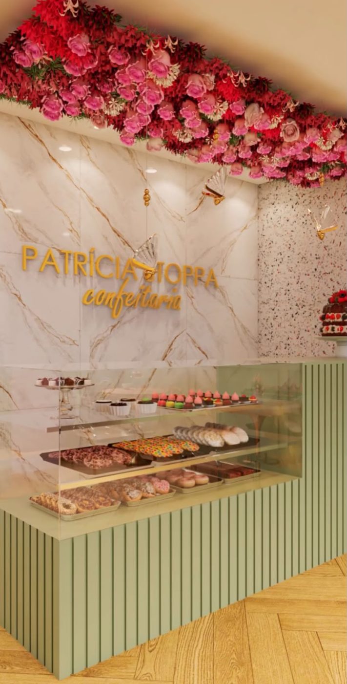 Vitrine de doces da confeitaria